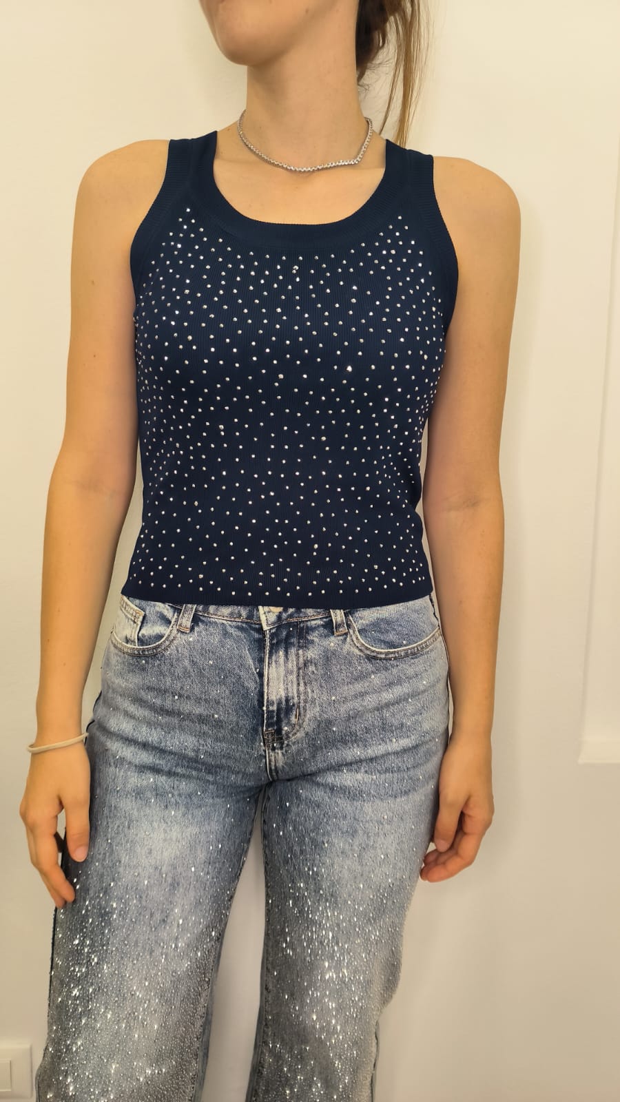 Top "GALASSIA" con brillantini