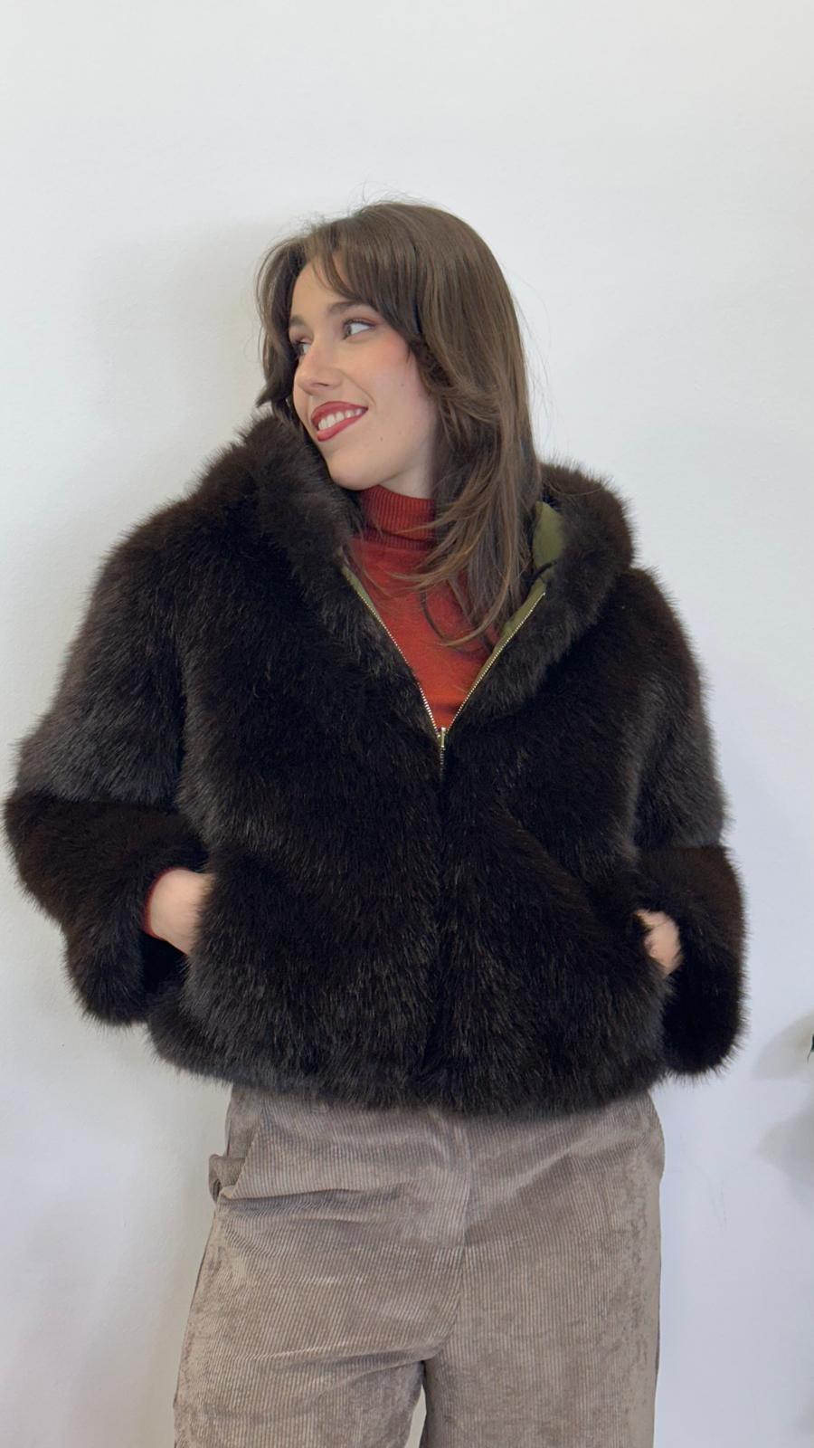 eco-pelliccia "VOLPE" reversibile con cappuccio