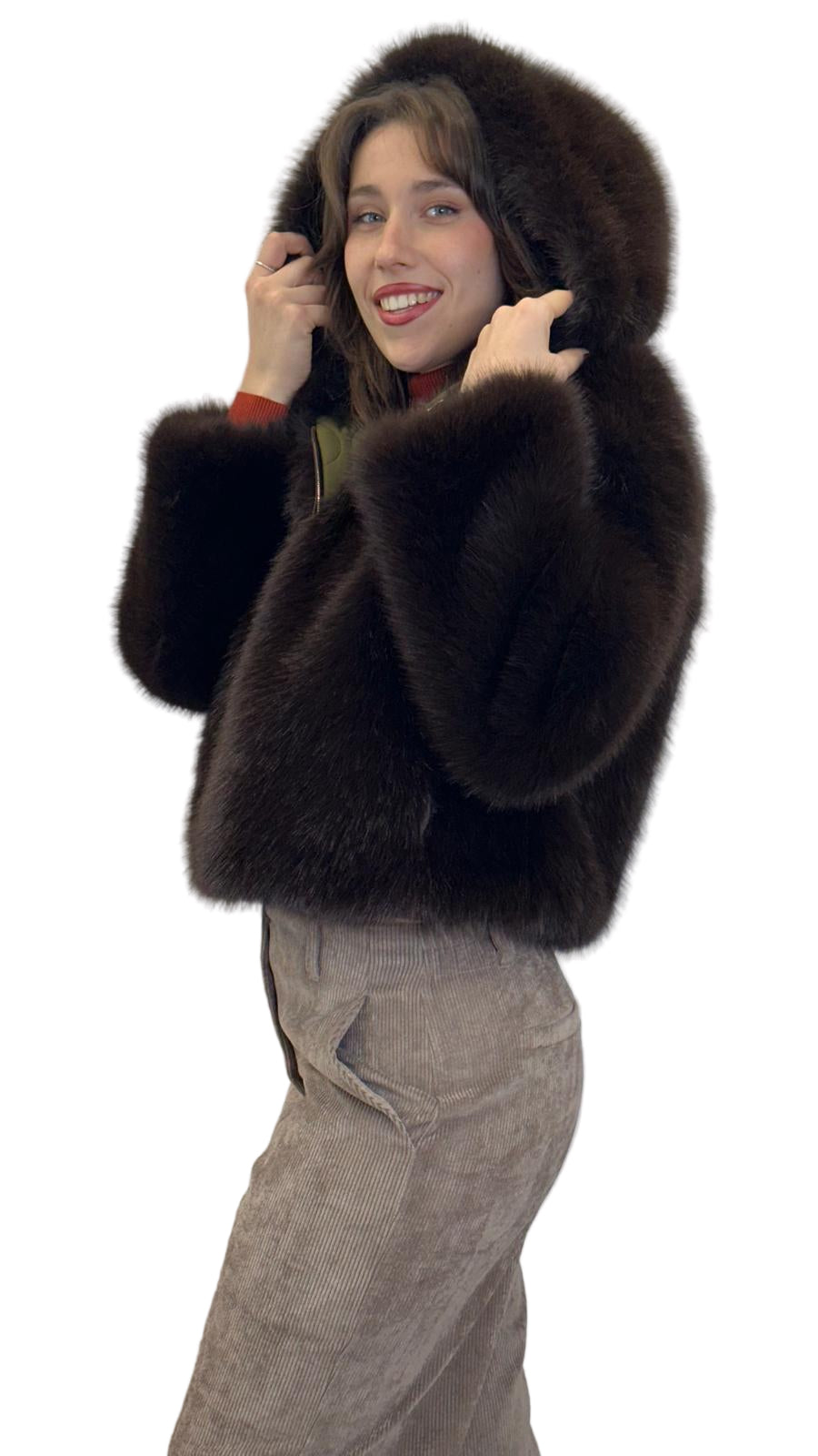 eco-pelliccia "VOLPE" reversibile con cappuccio