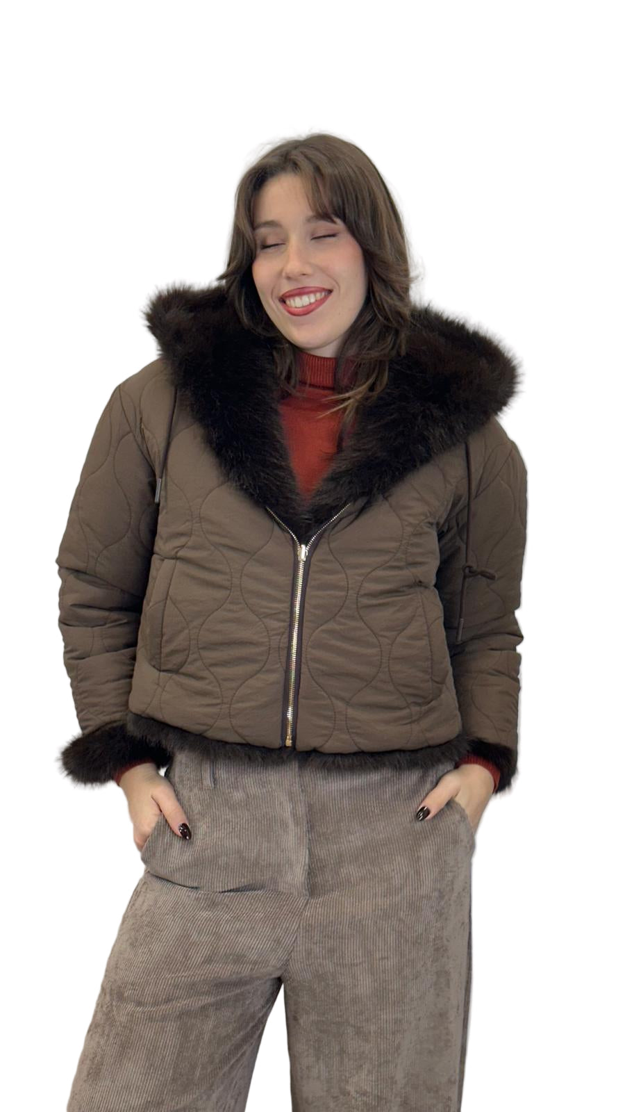 eco-pelliccia "VOLPE" reversibile con cappuccio