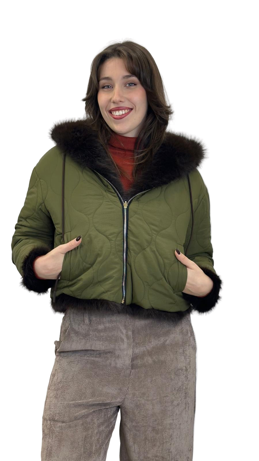 eco-pelliccia "VOLPE" reversibile con cappuccio