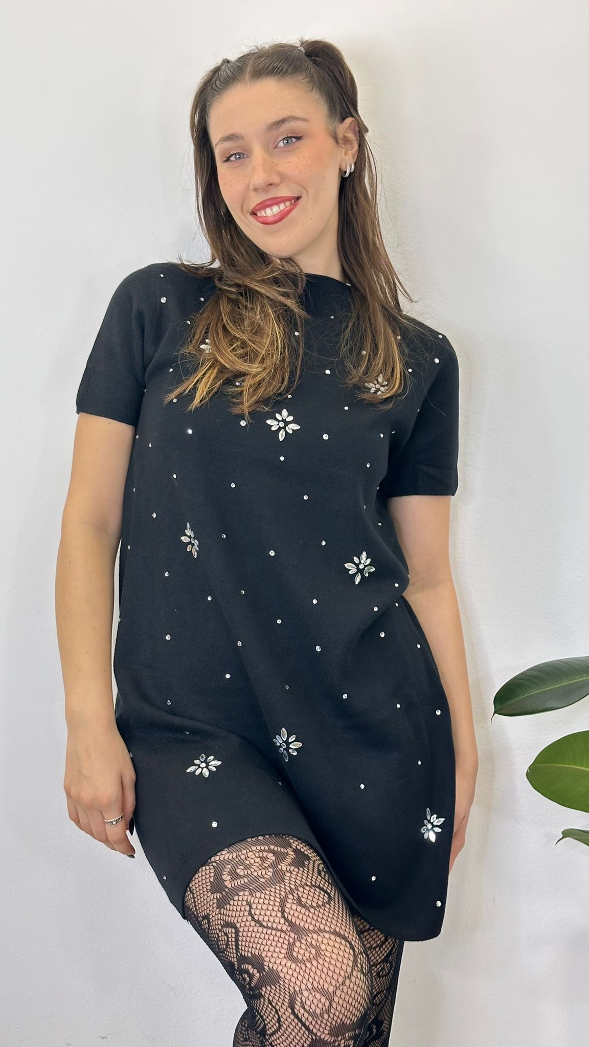 Abito "SNOW"in maglia con dettagli in strass