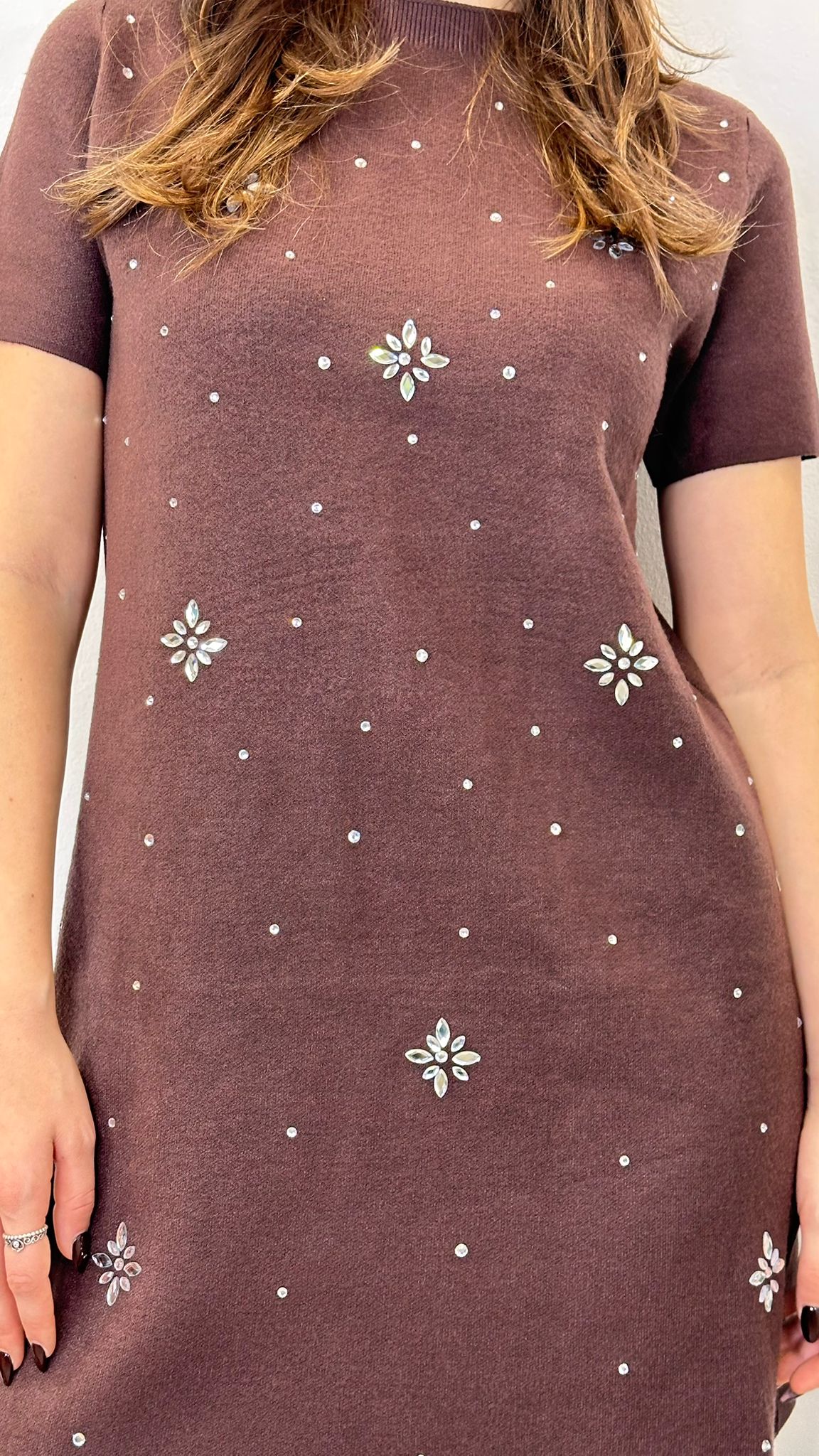 Abito "SNOW"in maglia con dettagli in strass