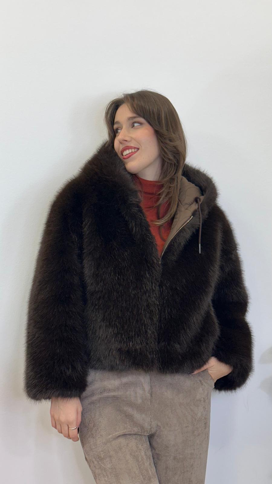 eco-pelliccia "VOLPE" reversibile con cappuccio