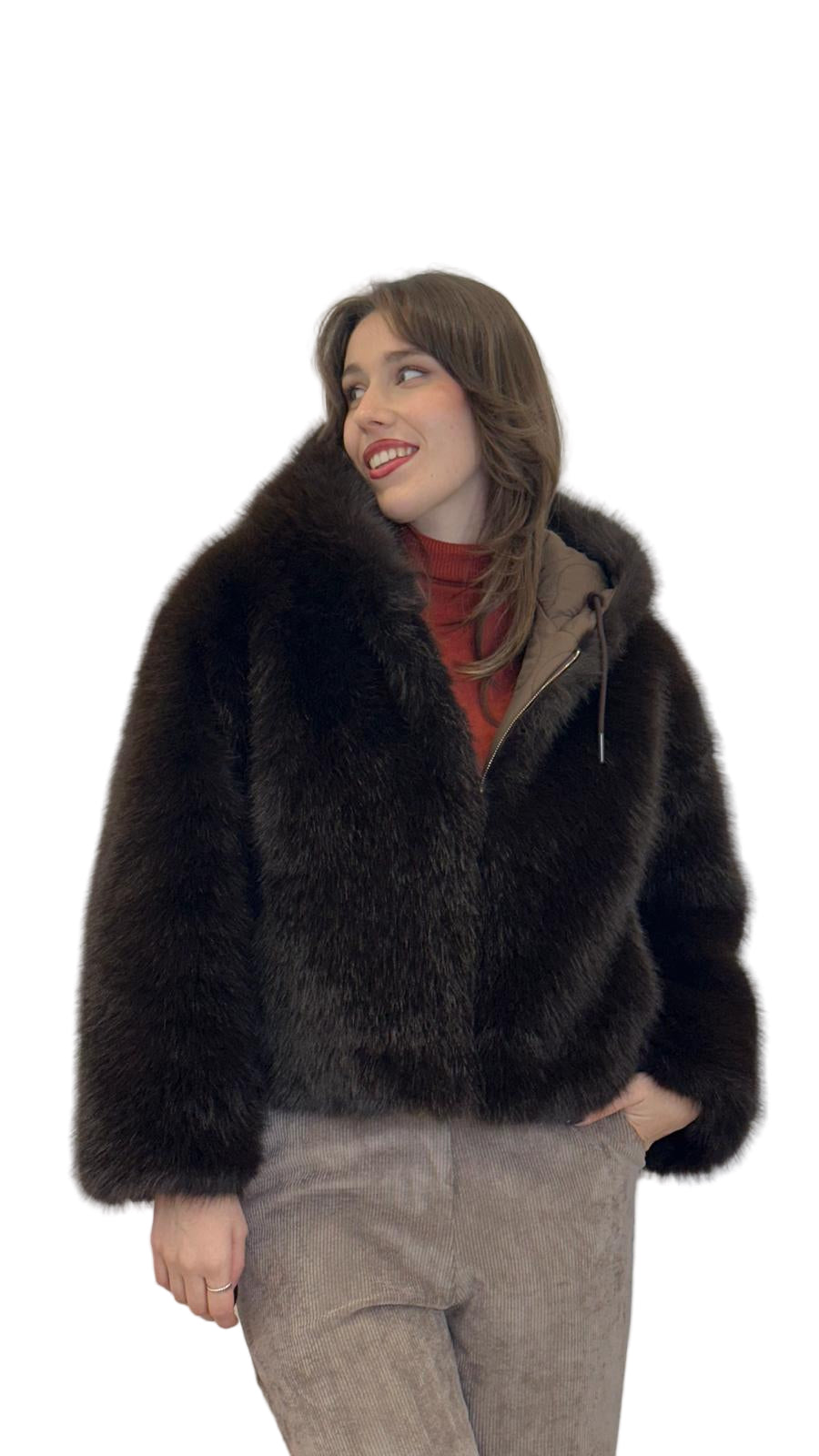 eco-pelliccia "VOLPE" reversibile con cappuccio
