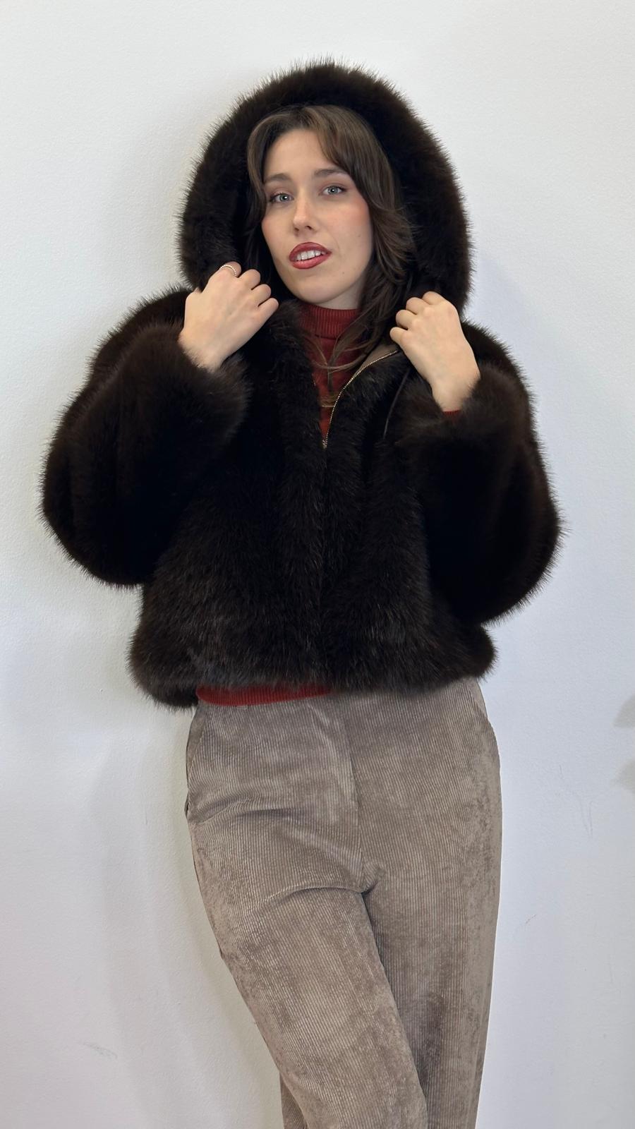 eco-pelliccia "VOLPE" reversibile con cappuccio