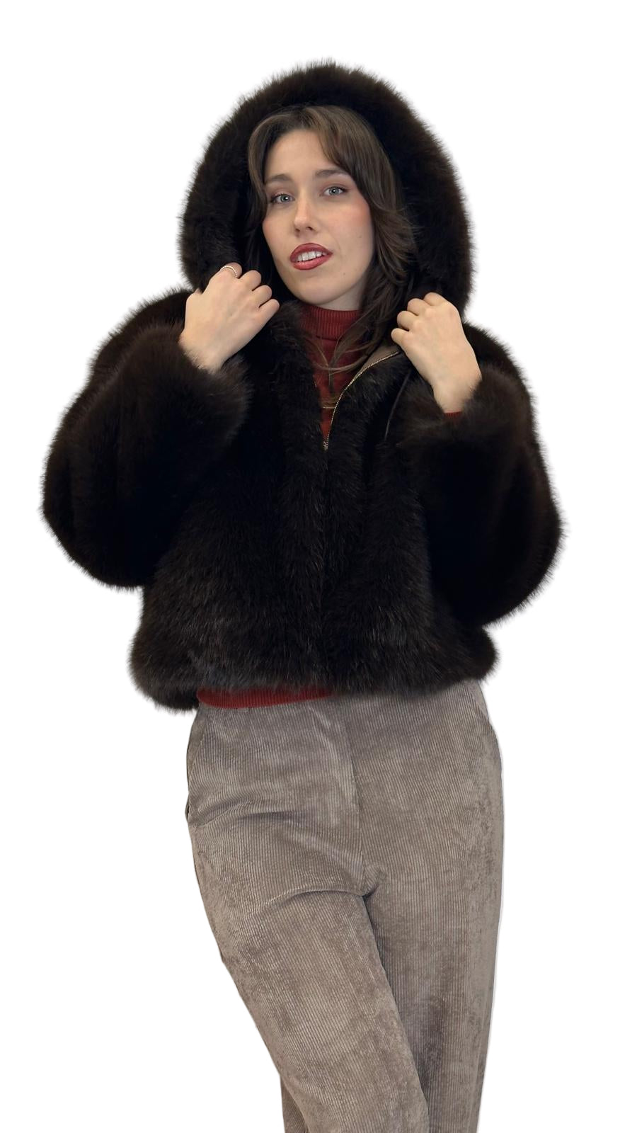 eco-pelliccia "VOLPE" reversibile con cappuccio