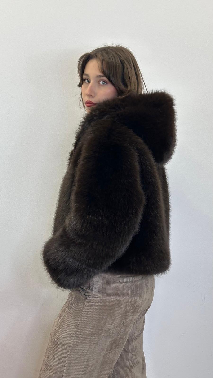 eco-pelliccia "VOLPE" reversibile con cappuccio