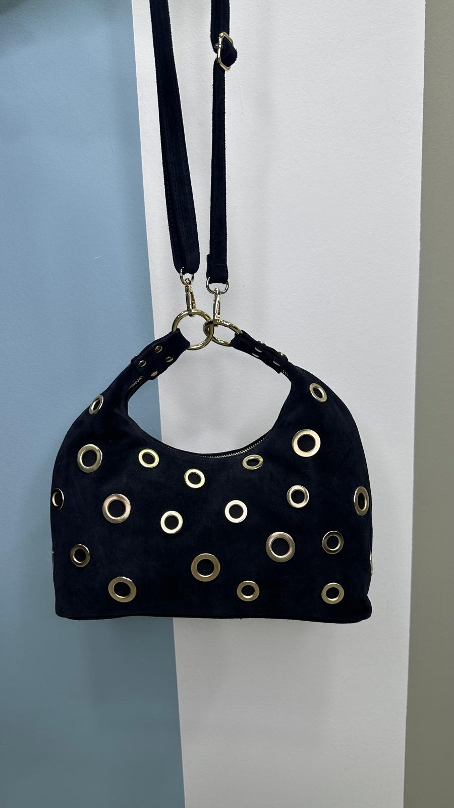 Borsa con anelli oro modello BS5309 in pelle scamosciata