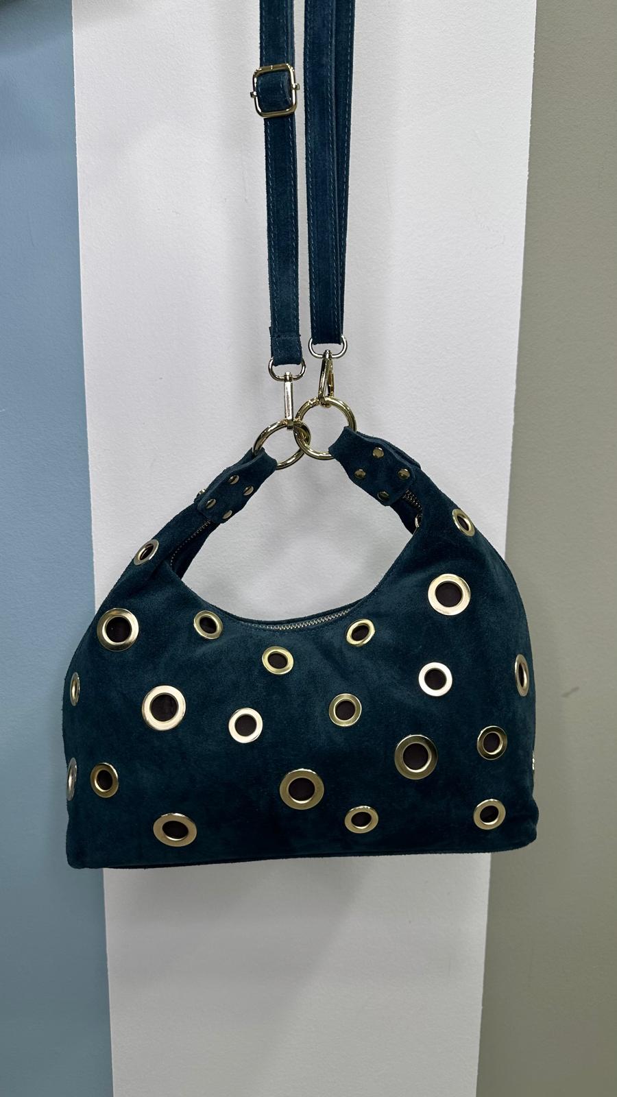 Borsa con anelli oro modello BS5309 in pelle scamosciata