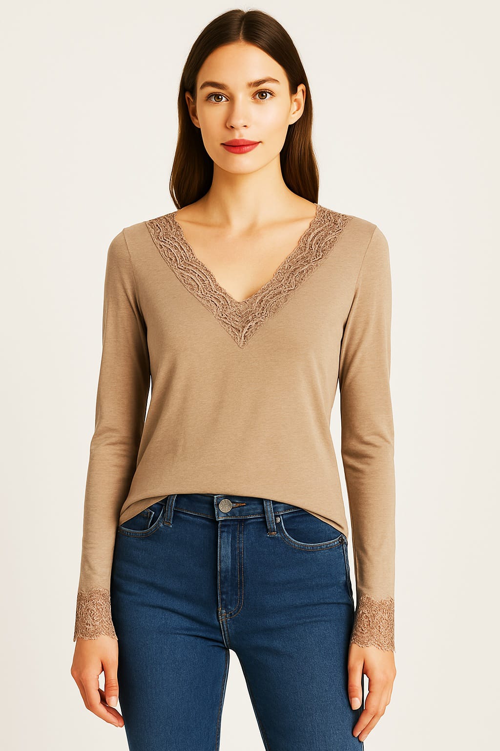 T-Shirt "VENUS"scollo v con pizzo