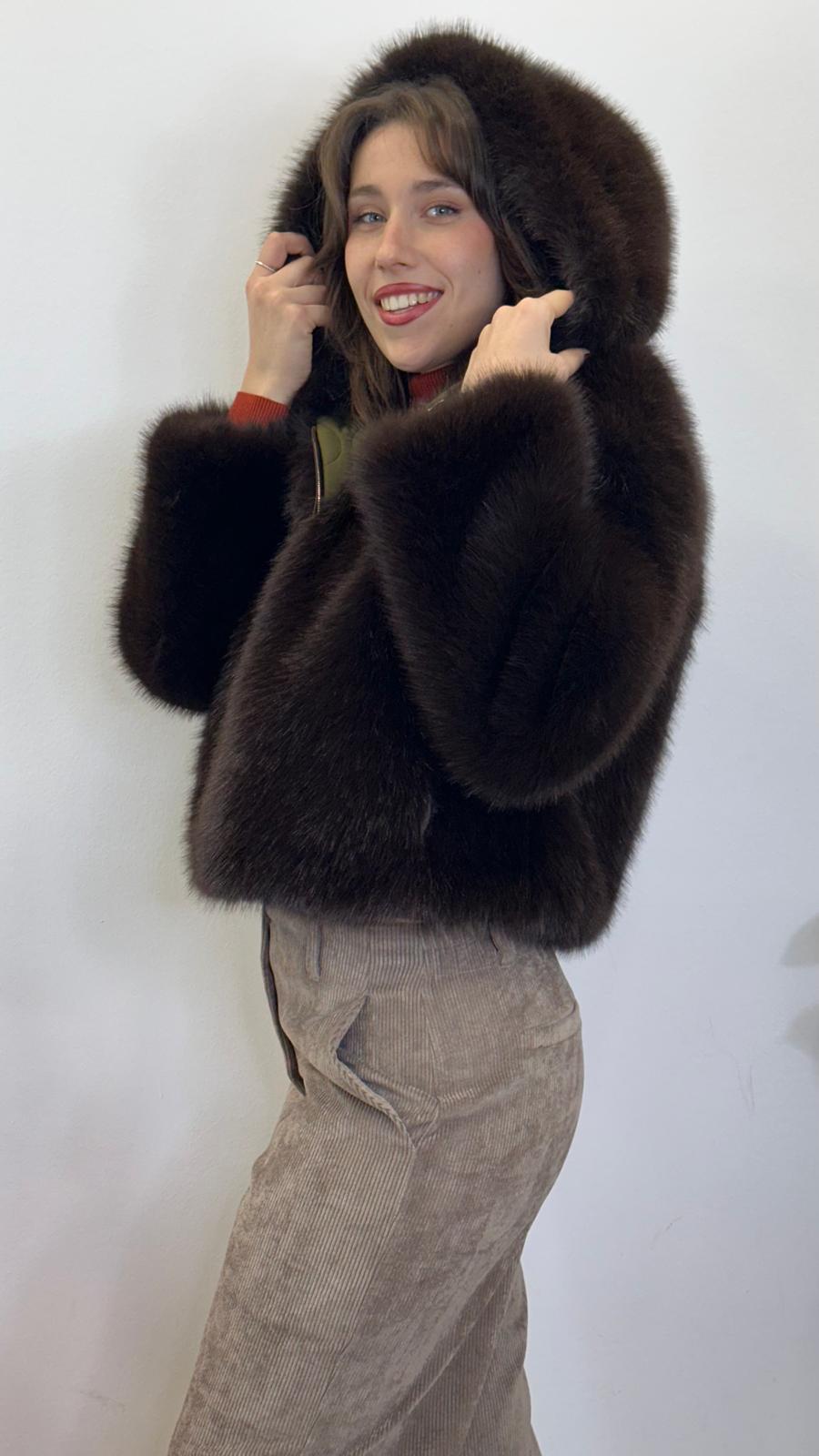 eco-pelliccia "VOLPE" reversibile con cappuccio