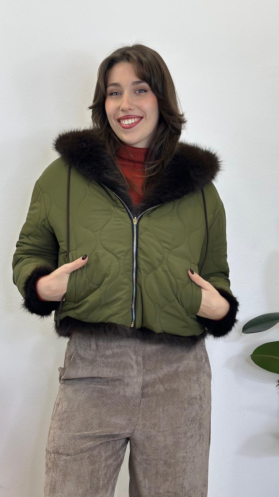 eco-pelliccia "VOLPE" reversibile con cappuccio
